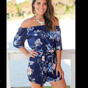 Happy Haleiwa Floral Romper in Navy